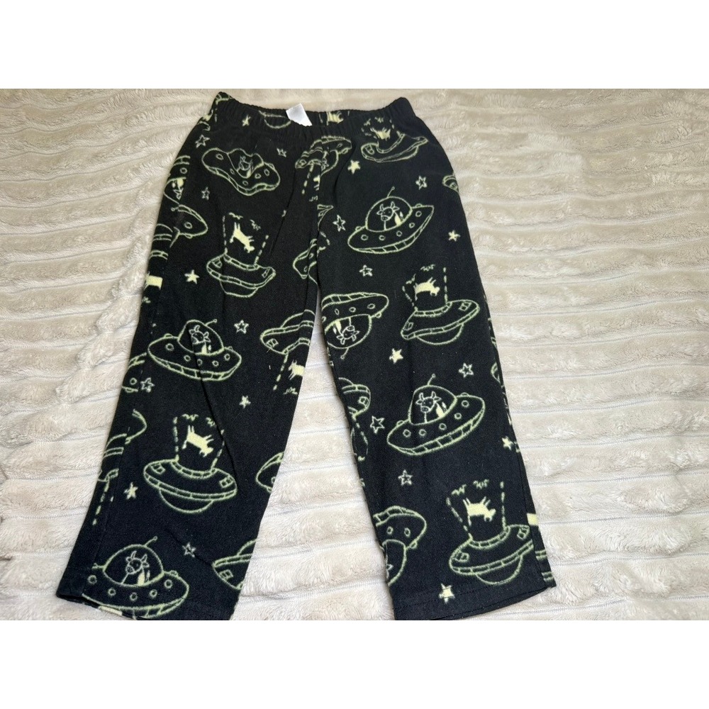 Carter's Pajama Pants Black Glow UFO Cow Abduction Fleece Toddler 3T